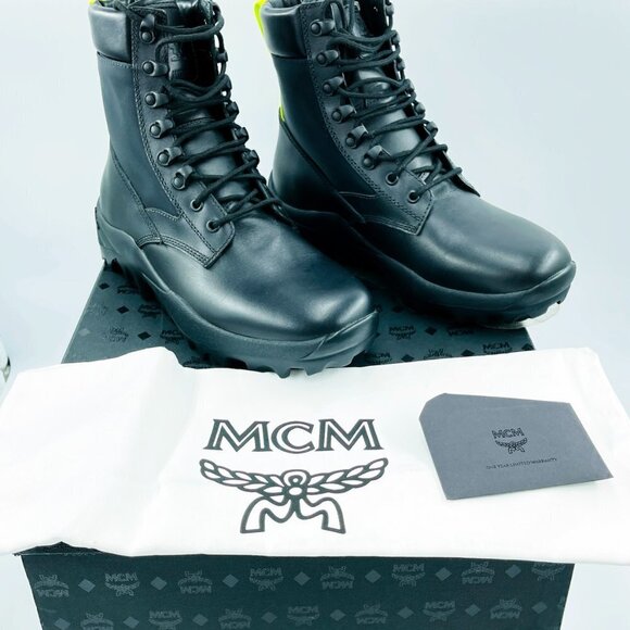 MCM Men\'s Black Leather Reflective Patch Boots w/Yellow Pull MEX 9AMM83 BK sz 41 main image 7